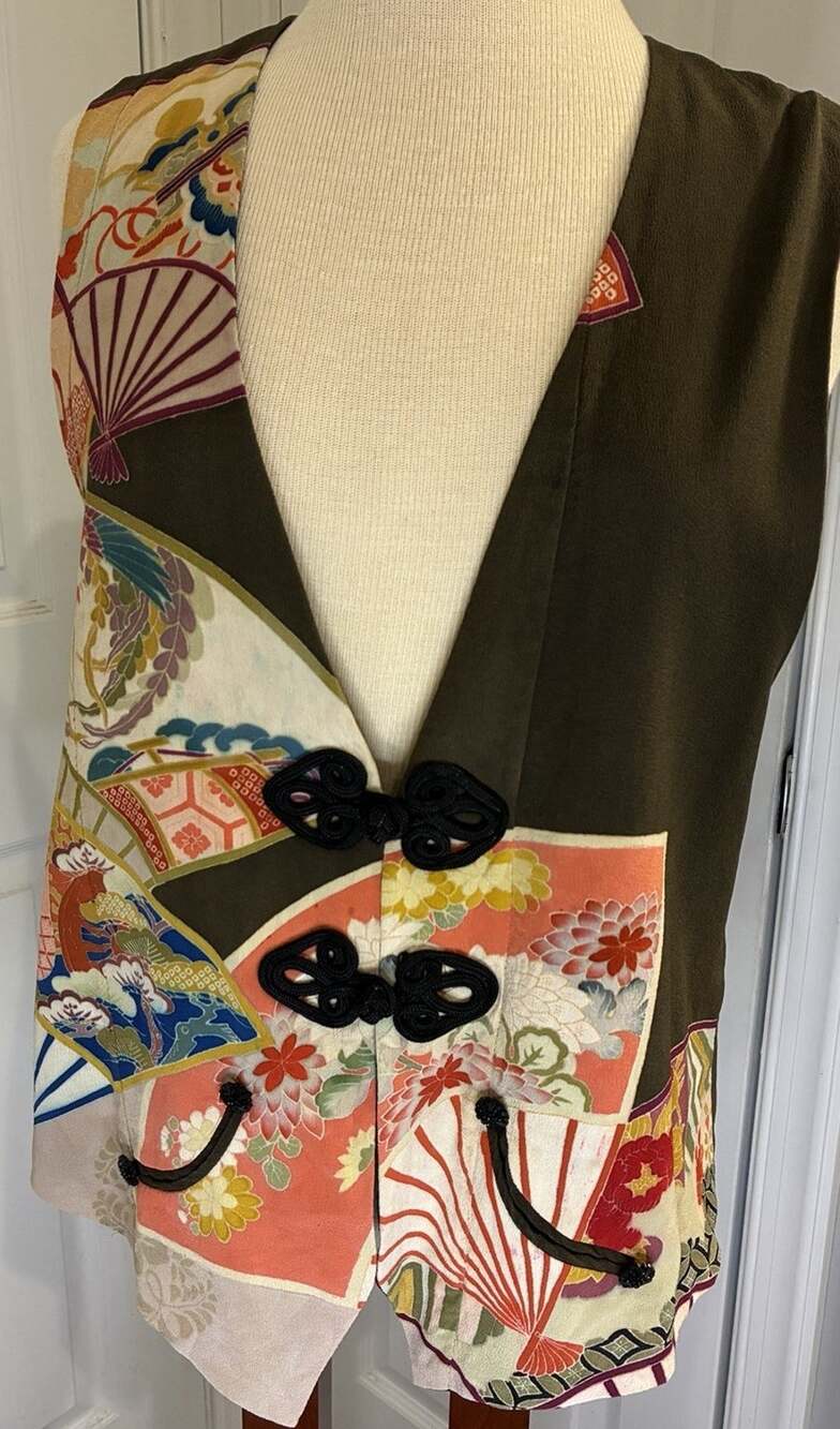Vintage Max & Mabel Asymmetric Kimono Patchwork Vest Size M Art To Wear AS IS